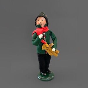 Byers’ Choice Caroler Child w Teddy Bear Red Scarf 13” Christmas Figure 2008 USA